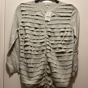 J Crew Factory S Small Tiered Heathered Grey Ruffle Cardigan Sweater